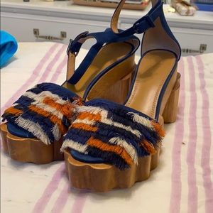 Tory Burch Orange and Blue Alma Platform Heels